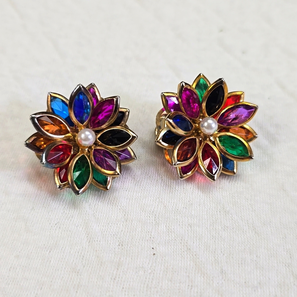 Vintage Colorful Flower Earrings